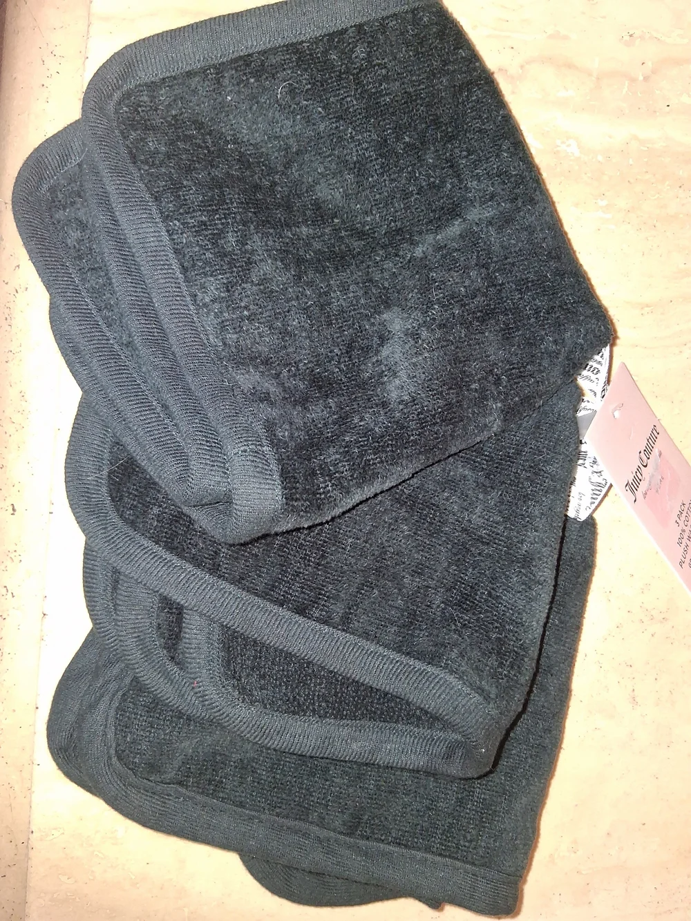 Set Of 3 Juicy Couture Pink Label on Black Washcloths